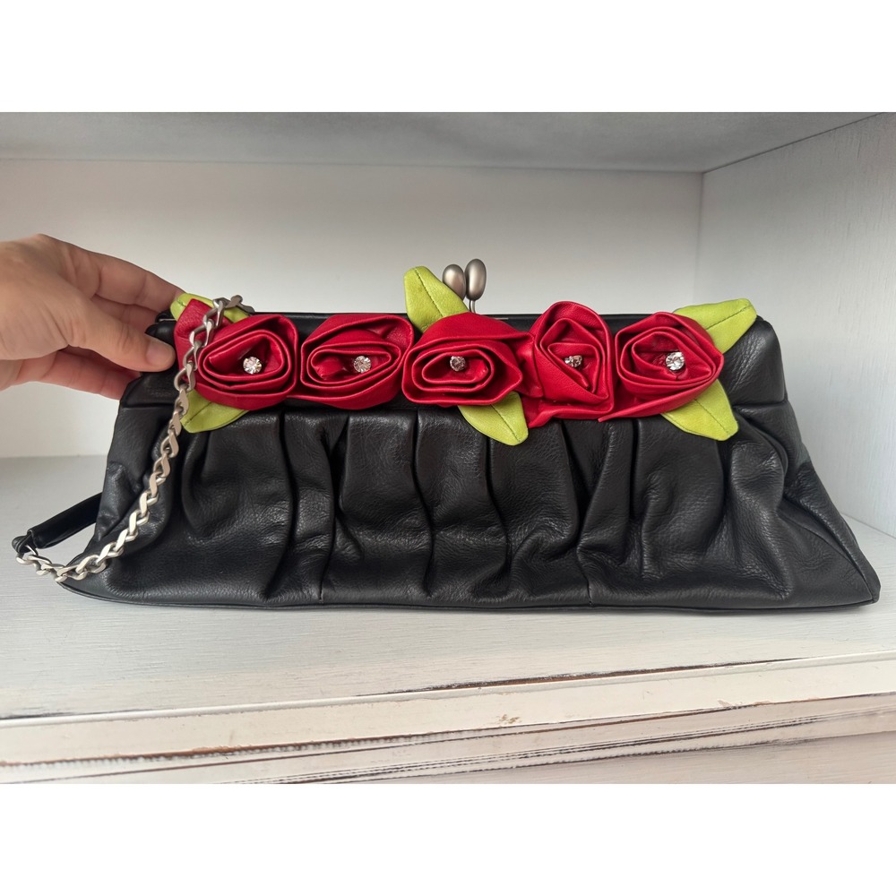 Vintage Renato Angi Italian Leather Rose Kiss Lock Shoulder Bag Purse